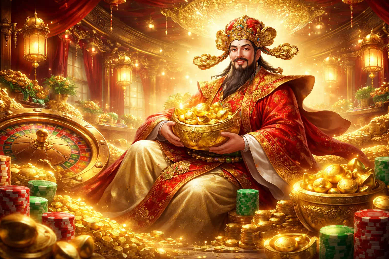 Nền tảng 99go với các trò chơi nổ hũ rực rỡ, biểu tượng jackpot vàng, phong cách hiện đại, màu sắc chủ đạo đỏ vàng.